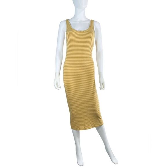 Heart & Hips Sleeveless Midi Dress Yellow White Striped Summer Womens Large - Picture 1 of 7